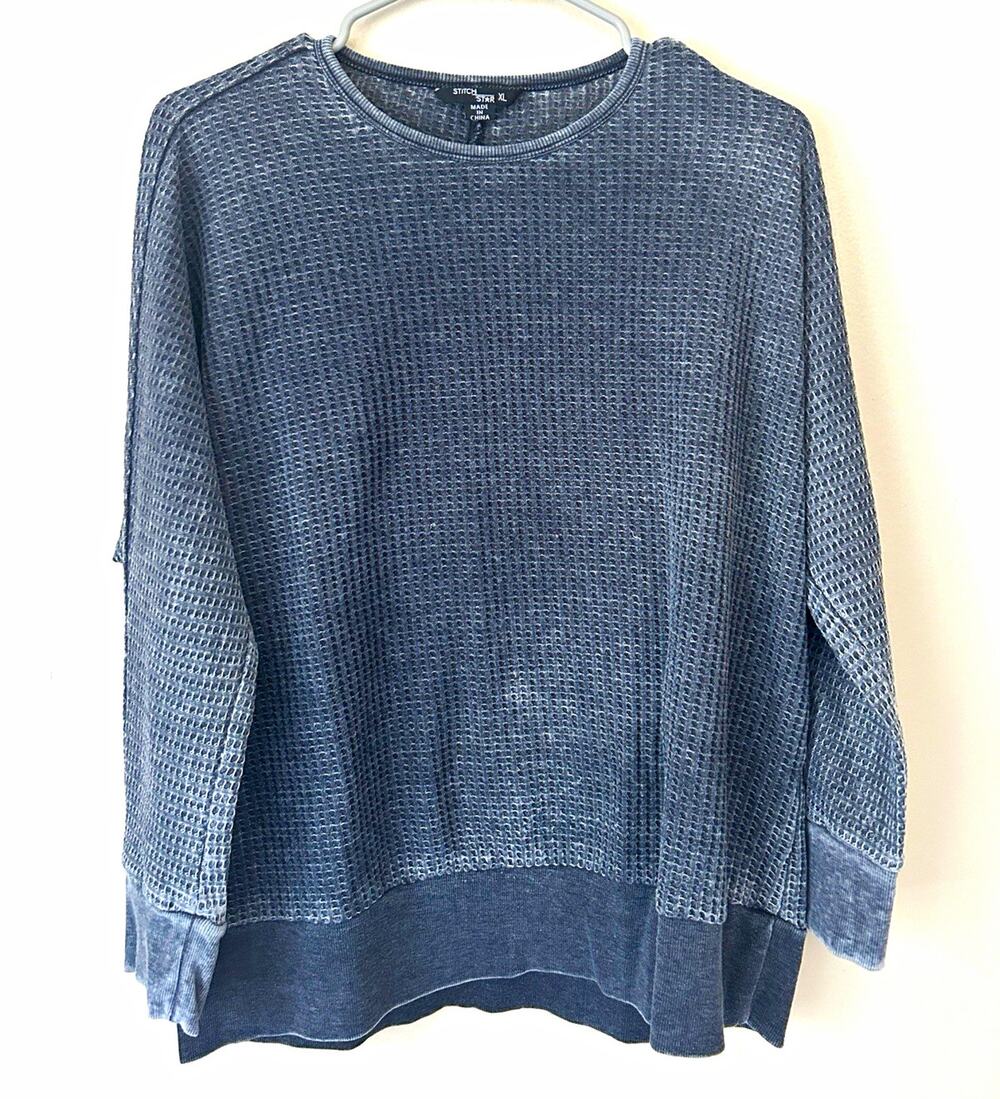 Stitch Star Waffle Thermal Top Womens XL Charcoal Gray Mineral Wash Long Sleeve